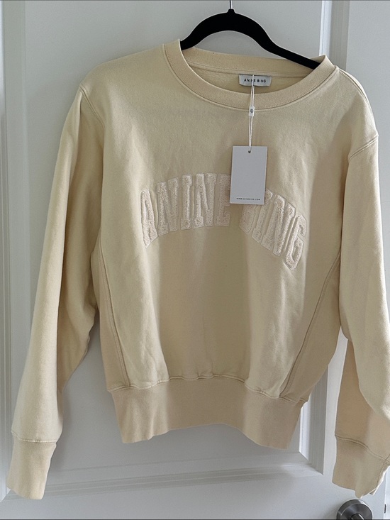 Anine Bing Sweaters - Anine Bing Cream Embroidered Logo Crewneck Sweatshirt